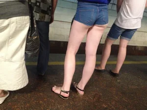 Tight Ass in Mini Shorts and Sandals on a Subway Platform Creepshot