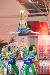 Bunch of athletic Thai cheerleaders at a competition