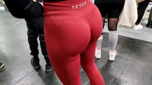 NOT OC - Polish blonde in tight red TEVEO leggings (face shots)