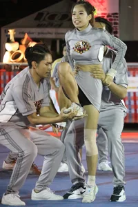Bunch of athletic Thai cheerleaders at a competition