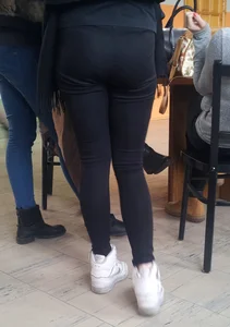Skinny Teen College Girl in Black Tights, Closeup of Her Booty And Thin Legs in Class