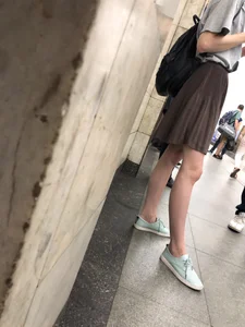 Skinny Teen in a Skirt Subway Candid