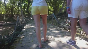 Milf in yellow shorts with vpl and a wedgie