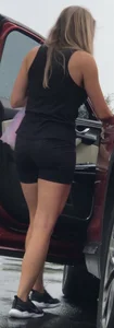 Spandex shorts at the mall and a bonus fat ass in a dress