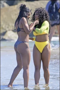 2 amazing candid black girls at the beach in thong bikinis with perfect asses