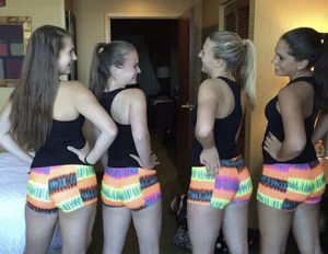 Girls in colorful spandex shorts
