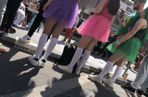 Carnival girls wearing pantyhose, spandex shorts, stockings, skirts and other outfits