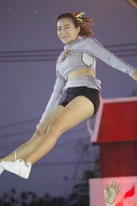 Bunch of athletic Thai cheerleaders at a competition