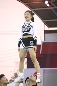 Bunch of athletic Thai cheerleaders at a competition