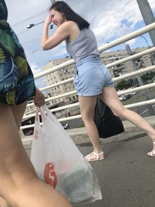Sexy Butt And Legs in Denim Shorts - Candid Girl in Sandals Walking Up the Stairs Creepshots Gallery