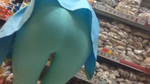 Girl in Tights Bending Over at the Supermarket - Closeup Creepshot