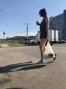 Candid Girl in Shorts With Purple Hair And Hot Pale Legs Street Creepshots Gallery