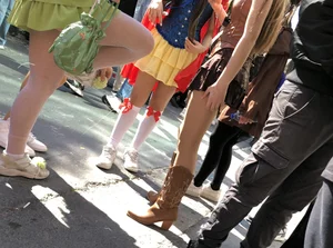Carnival girls wearing pantyhose, spandex shorts, stockings, skirts and other outfits