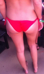 Hot Slim Girl in Red Swimsuit Creepshots