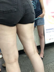 Ass in Black Denim Mini Shorts Subway Train Candid