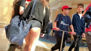 Hottie in spandex booty shorts with a nice ass showing her cheeks and slight camel toe