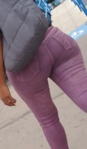 Black babe with a nice ass in tight jeans and vpl