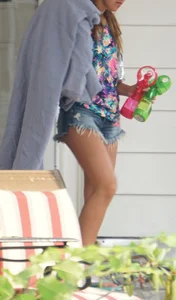 Hot teen neighbor getting ready for the beach in short shorts showing some cheek