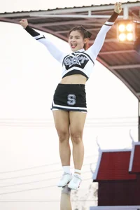 Bunch of athletic Thai cheerleaders at a competition