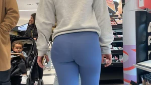 Blonde PAWG in blue leggings shopping at Sephora (Not OC)
