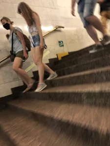 Cute And Slightly Awkward Tall Teen Girl in a Top and Denim Shorts Subway Train Candid Photos