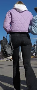 Juicy ass in black tight jeans and nice skinny legs street closeups