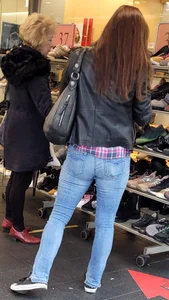 Skinny Candid Girl in Tight Blue Jeans at the Shop Creepshots