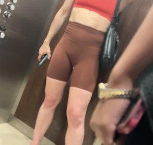 Fit / Jiggly Blonde in tight spandex shorts ( OC , VPL )