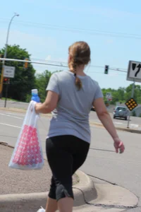 Thick girl out walking in black leggings