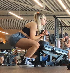 Cute gym blonde with orange hair ribbon