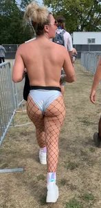 TOPLESS dirty RAVE SLUT with a phatty in fishnets, diamond studded titties