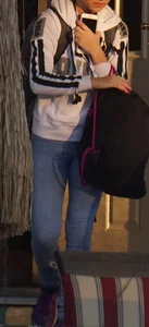 Girl next door teen walking to car in various tight jeans