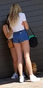Blonde and Brunette friends in TINY jean shorts! [OC]