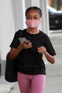 Skai Jackson in pink leggings at the DWTS studio in Los Angeles