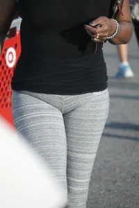 Ebony milf out shopping in grey leggings