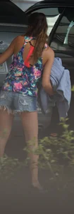 Hot teen neighbor getting ready for the beach in short shorts showing some cheek