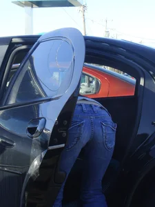 Some candid girls cleaning their cars in jeans and some showing ass crack