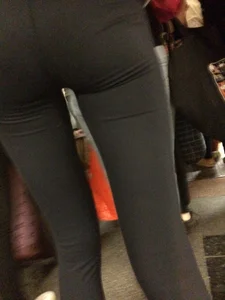Skinny Ass and Long Legs in Black Tights Subway Escalator Closeup Creepshots