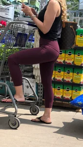 fit milf in sexy maroon leggings