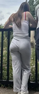 Pawg showing off her wedgie in ultra tight grey pants with her BF