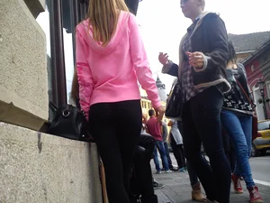 Smoking girl in tight leggings with vtl