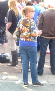 Street candid milfs wearing tight jeans, mostly mature