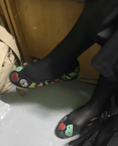 Teen Feet in Black Pantyhose and Flats Candid Closeup