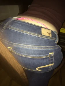 Home closeup creepshots of a girl's booty in jeans, whale tail