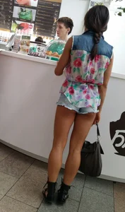 Girl Buying Fast Food - Sexy Muscular Legs in Shorts