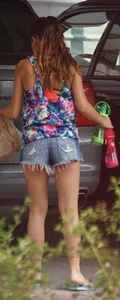 Hot teen neighbor getting ready for the beach in short shorts showing some cheek