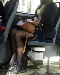 Legs in Black Pantyhose in the Public Bus Creepshots