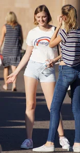 College babe in the parking lot in little denim shorts