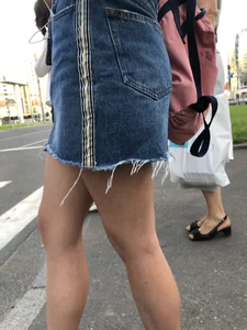 Girl in Denim Skirt with Hot Skinny Legs Street Candid