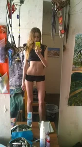 Teen with Perfect Flat Tummy Home Mirror Selfie